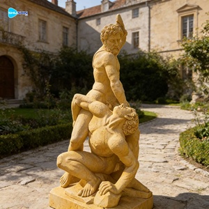 Statua in Marmo Bianco Scolpita a Mano di Due Uomini che Lottano, Grande Scultura in Pietra per Decorazione Esterna Casa e Giardino - Product Image 1