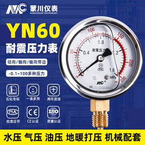 Manomètre hydraulique Mc Yn60 en acier inoxydable 60 mm 0 à 2,5 Mpa résistant aux chocs pour vide et air - Product Image 5