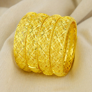 Pulsera Hueca de Moda para Mujer Bañada en Oro de 24K Joyería de Boda para Novia Árabe e India de Dubái - Product Image 5