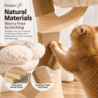 Arbre à chat mignon en forme de fleur avec niche, griffoir en sisal chaud et jouets interactifs pour chats d'intérieur