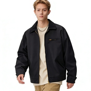 Мужская винтажная демисезонная куртка-бомбер на молнии из экологичного ветрозащитного флиса с контрастным отложным воротником, молодежная, комфортная, универсальная - Product Image 5