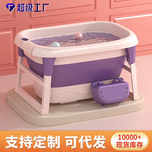 อ่างอาบน้ำเด็กพับได้ สีเขียวพีค็อกและสีม่วงไลแลค แบบสูงพิเศษ พร้อมวัดอุณหภูมิ สำหรับเด็กอายุ 0-12 เดือน ใช้ในบ้าน - Product Image 3