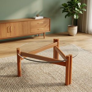 Table basse moderne en bois avec plateau en verre trempé, design minimaliste, meubles de salon, décoration de maison durable - Product Image 3