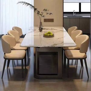 Mesa de Comedor de Mármol de Lujo Ligero, Moderna y Sencilla, Rectangular, de Acero Inoxidable, para Apartamentos Pequeños, Incluye - Product Image 3