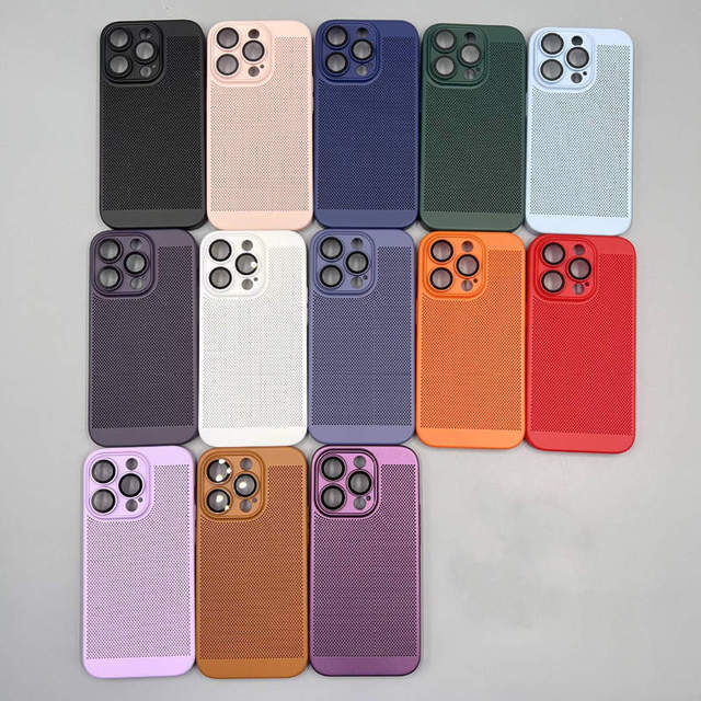ultra Thin Mesh Hole Grid Heat Dissipation Cooling Phone Case for iphone 11 12 13 14 15 Pro Max with Glass Lens protection