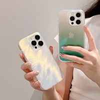 Bunte Farbverlauf Laser Feather Phone Case für iPhone 16 15 14 13 12 Pro Max Hard PC Schutz Aurora Full Cover