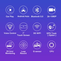 7 pouces sans fil Carplay Android Auto 2k Dash Cam avec Wifi Bt Fm Dvr voiture Dvr voiture boîte noire écran tactile App contrôle tableau de bord
