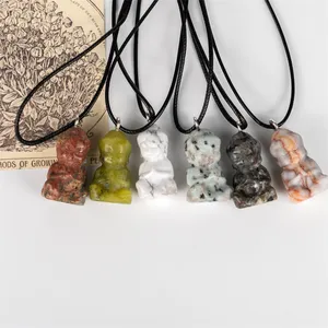 New Arrival Colorful Natural Mix Materials Crystals Stone Buddha Necklace For Gift
