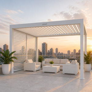 Pergola in Alluminio Bianco Jiake 6063-T5 con Schermi Laterali a Lamelle per Balcone, Cortile, Patio, Gazebo, Padiglione, Terrazza - Product Image 1