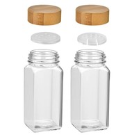 Bocaux à épices carrés en plastique de 120 ml de qualité alimentaire, salières à poivre en bambou au design moderne pour la vente en gros, le stockage et les fêtes