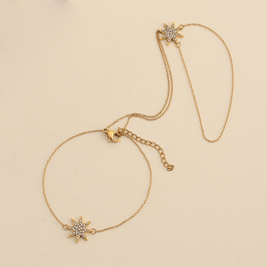 Señoras cadena esclavo pulsera <span class=keywords><strong>oro</strong></span> <span class=keywords><strong>Acero</strong></span> <span class=keywords><strong>inoxidable</strong></span> pulsera cadena anillo Starburst encanto CZ cristal estrella pulsera mano cadena - Product Image 2