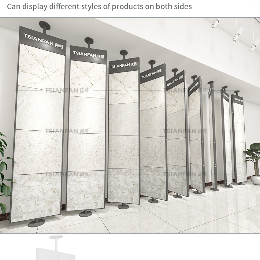 China Design Large Rotate Ceramic Display Rack Showroom Revolve Tile Display Wooden Sample Rotary Stone Tiles Panel Displays