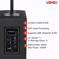 VAMAV Bocinas Profesional EVO10 Altavoz columna activo de madera 10", 500W RMS, DSP, Clase D, Bluetooth, USB y micrófono