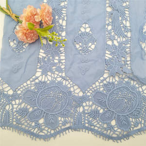 Blue Floral Embroidered Lace 100% Cotton Water Soluble Fabric for Garment <b>Accessories</b> Dresses Cloths & Gifts - Product Image 2