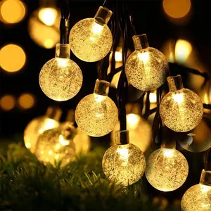Hot Selling Outdoor Decoration Lights 8 Modes 30 LED 22ft Crystal Ball String Light Solar Stake Lamp For Patio Party Celebrating
