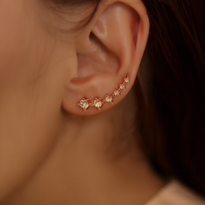 Orecchini a polsino E2580 in oro rosa da donna, alla moda, con strass di cristallo, taglio brillante rotondo, montatura a griffe, gioielli da festa in lega - Product Image 2