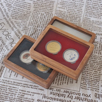 Double boîte à monnaie en bois de noyer Vintage rangement sûr porte-médaille en acrylique Transparent pour collection de pièces anciennes gravées