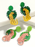 Boucles d'oreilles créatives géométriques en forme de feuille verte exagérée, boucles d'oreilles de fête, pendentif en forme de feuille de dos de tortue, pendentif léopard, boucles d'oreilles en acrylique pour femmes