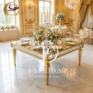 European Style Rectangular <b>Mirrored</b> Dining <b>Table</b> With Gold Frame And Tempered Glass Top For Home Dining Room Furniture - Product Image 3