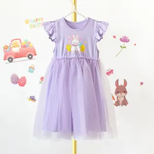 3-8 Jaar Hoge Kwaliteit Mode Easter Day Bunny Cartoon Print Baby Meisjes Tule Prinses Jurk