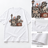 T-shirt en coton blanc à imprimé graphique raton laveur, coupe vintage oversize à épaules tombantes, streetwear homme, manches courtes