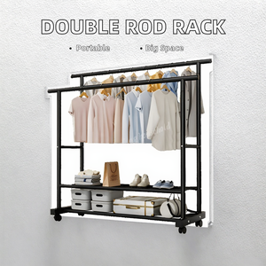 Porte-manteau en métal à double tige mobile <span class=keywords><strong>de</strong></span> grande capacité organisateur chambre/<span class=keywords><strong>balcon</strong></span> étagères <span class=keywords><strong>de</strong></span> rangement pour vêtements chaussures boîte <span class=keywords><strong>de</strong></span> rangement - Product Image 2