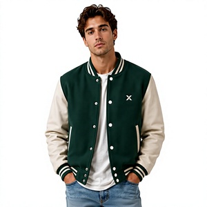 X Sports City Men's Men Classic Wool & Leather Varsity Jacket PU Leather Sleeve Turn-Down Collar Button Filling 100% Polyester - Product Image 1