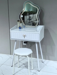 Wholesale Simple Style Bedroom <b>Dressing</b> Furniture LED Round <b>Mirror</b> Makeup <b>Vanity</b> Desk With Storage Drawers - Product Image 4