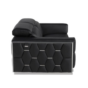 HMS 89 divano componibile in vera pelle nera e argento a forma di L mobili da soggiorno con imbottitura in spugna - Product Image 4