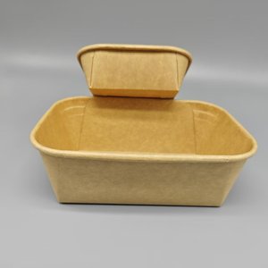 ชามกระดาษคราฟท์แบบใช้แล้วทิ้ง รูปทรงสี่เหลี่ยมผืนผ้า ขนาด 500 มล. 650 มล. 750 มล. 1000 มล. สำหรับใส่สลัด ซูชิ แซนวิช - Product Image 2