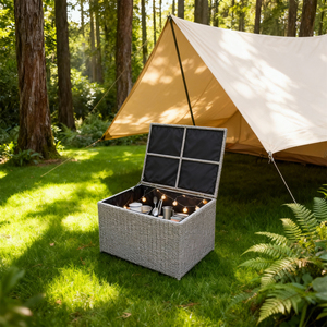 Boîte <span class=keywords><strong>de</strong></span> rangement extérieure en rotin <span class=keywords><strong>tressé</strong></span> toutes saisons, spacieuse, pour patio, piscine, <span class=keywords><strong>jardin</strong></span>, avec doublure <span class=keywords><strong>de</strong></span> protection, couleurs et styles personnalisés - Product Image 2