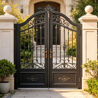Porte double en fer forgé noir moderne personnalisée, durable et écologique, pour la décoration d'entrée, villas, cours, appartements