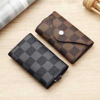 Dompet Kulit PU Logo Kustom, Tempat Kartu ID, Tempat Penyimpanan Kunci Mobil, Tas Lipat untuk Perjalanan dengan Kantong Koin Berikat Kancing