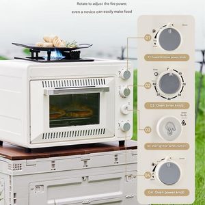 Four à gaz portable d'extérieur 25-30L pour le camping, multifonctionnel, cassette intégrée, acier aluminium, allumage électronique à impulsions, flamme - Product Image 2