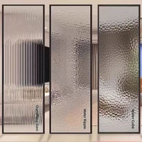 Cloison de séparation en verre trempé à effet d'ondulation verticale Aoleidun, cadre en métal noir, semi-transparente, texturée