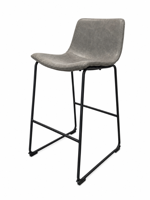 Tabouret de bar moderne en cuir PU gris avec pieds en métal noir, chaise haute nordique rembourrée pour café, hôtel, bar, pub, restaurant