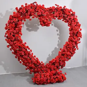 2024 rouge mariage fleur Arrangement toile de fond arc scène accessoires décor fleur support en forme de coeur fleur rangée