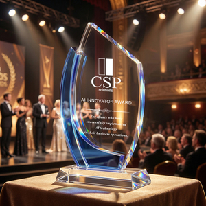 Trophée en <span class=keywords><strong>cristal</strong></span> personnalisé en forme de voilier, plaque gravée sur mesure, écologique, moderne, poli, pour l'excellence et la leadership en entreprise - Product Image 5