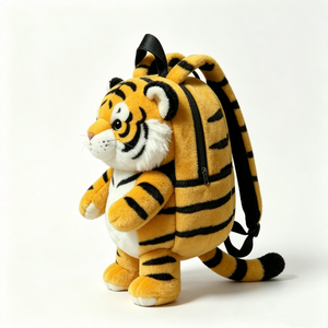 Mochila de peluche con forma de tigre de dibujos animados, Bolsa de peluche con forma de tigre gordo y cola, Linda mochila con cara de tigre - Product Image 1