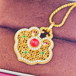 UM Jewelry 925 Silver Agate 18K Gold Plated Filament Pendant for Unisex Daily Wear Wedding & Anniversary <b>Gift</b> - Product Image 2