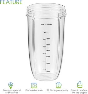 Vasos de Repuesto para Licuadora Nutrbullet, Paquete de 2 Vasos de 32 oz con Tapa Abatible y Juntas de Goma, Compatibles con Licuadoras de 600W y 900W - Product Image 2