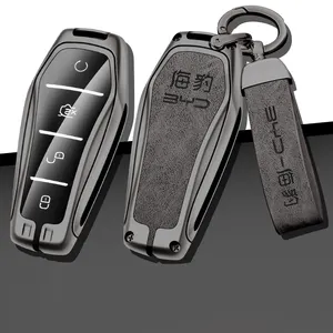 High Quality Zinc Alloy Leather Car Key Case Cover For BYD Atto 3 Han EV Dolphin 4 Buttons Remote Keychain Accessories