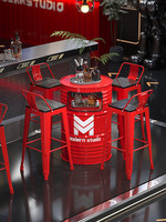 Ensemble table et tabourets en métal, style baril industriel, avec logo personnalisé, pour pub, café, restaurant.