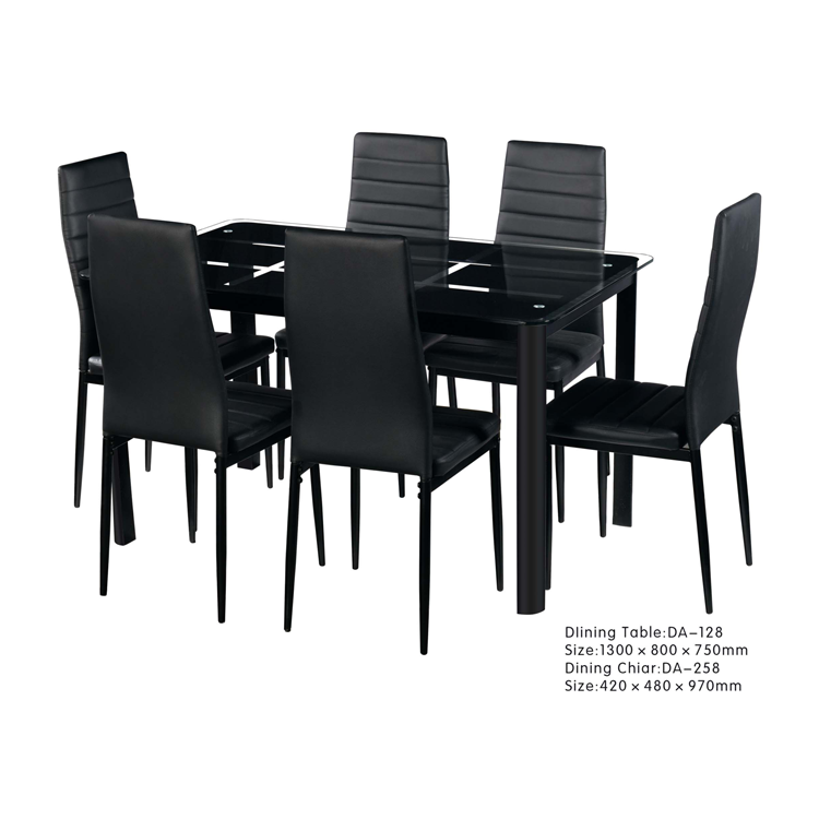 Free Sample High Quality Glass Top Banquet Dining Table and Chairs Set Modern Black 6 Seats Solid for Dining Room Set