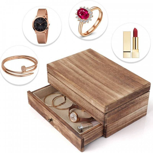 Wooden Jewelry <b>Box</b> Organizer Women 2 Layer <b>Large</b> <b>Jewellery</b> Storage Case Rustic with <b>Mirror</b> Ring Tray Necklace Earring Vintage - Product Image 4