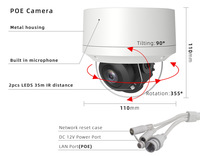 8MP 4K POE PTZ Vandalproof IK10 CCTV Security Camera Compact Mini 2 Way Audio AI Human Detection IR Night Vision IP66 H.265+ VMS
