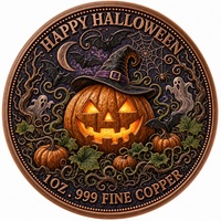 Pièce commémorative ronde en cuivre fin .999 de 1 oz, thème Happy Halloween, Maison Hantée, colorée, médaille de collection