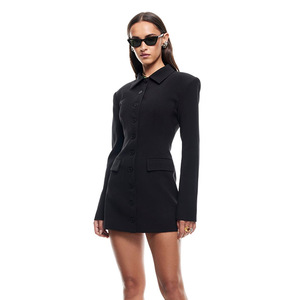 Robe ajustée à revers pour femmes, couleur unie, en polyester, à simple boutonnage, pour les rendez-vous FDC1312 - Product Image 3