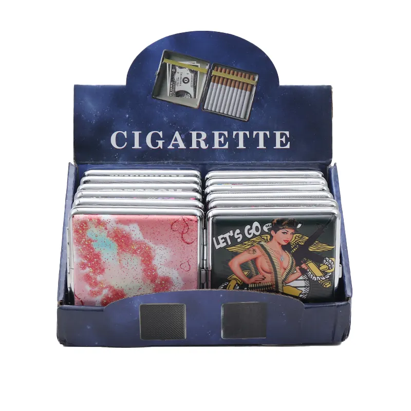 Kreative Mode personalisiertes Leder Zigarettetui Druck Metall Zigarettetui Fabrik Direkt Cigarettetui