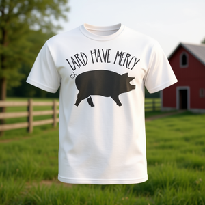 T-shirt Lard Have Mercy Pig blanc unisexe pour adulte, taille moyenne, col rond, manches courtes, imprimé en sérigraphie - Product Image 3